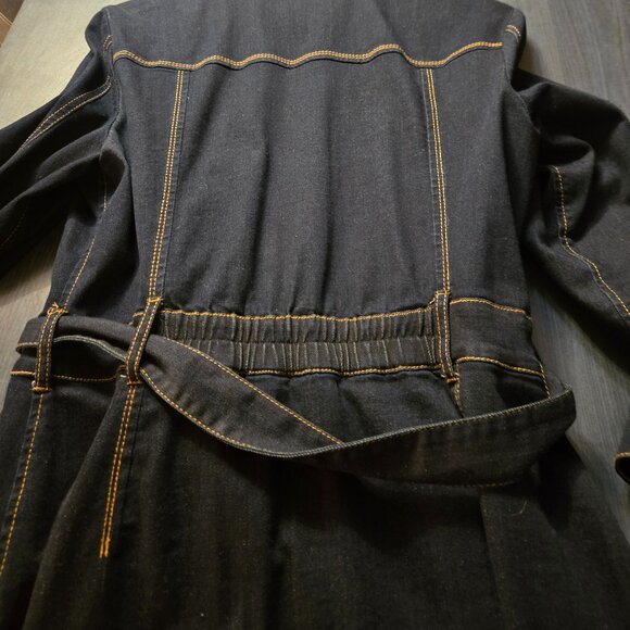Blue Dark Wash denim Belted Long Sleeves Shirt-Dress size 12 Large - Picture 2 of 7